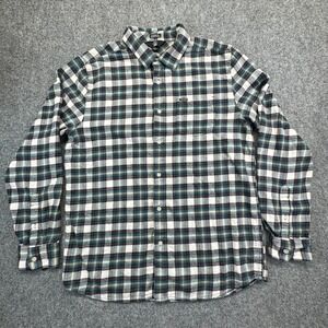Volcom Plaid Flannel Shirt Mens Large Teal White Brown Classic Fit